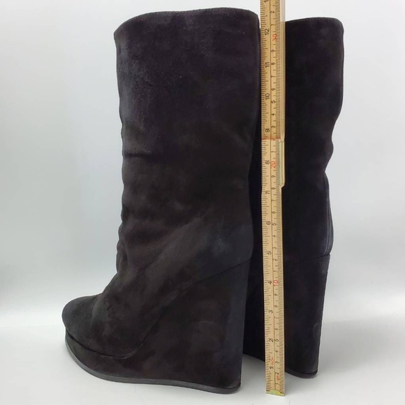 Jil Sander Platform Suede Wedge Boot Black Mid Calf Size EUR 39 - Picture 3 of 12